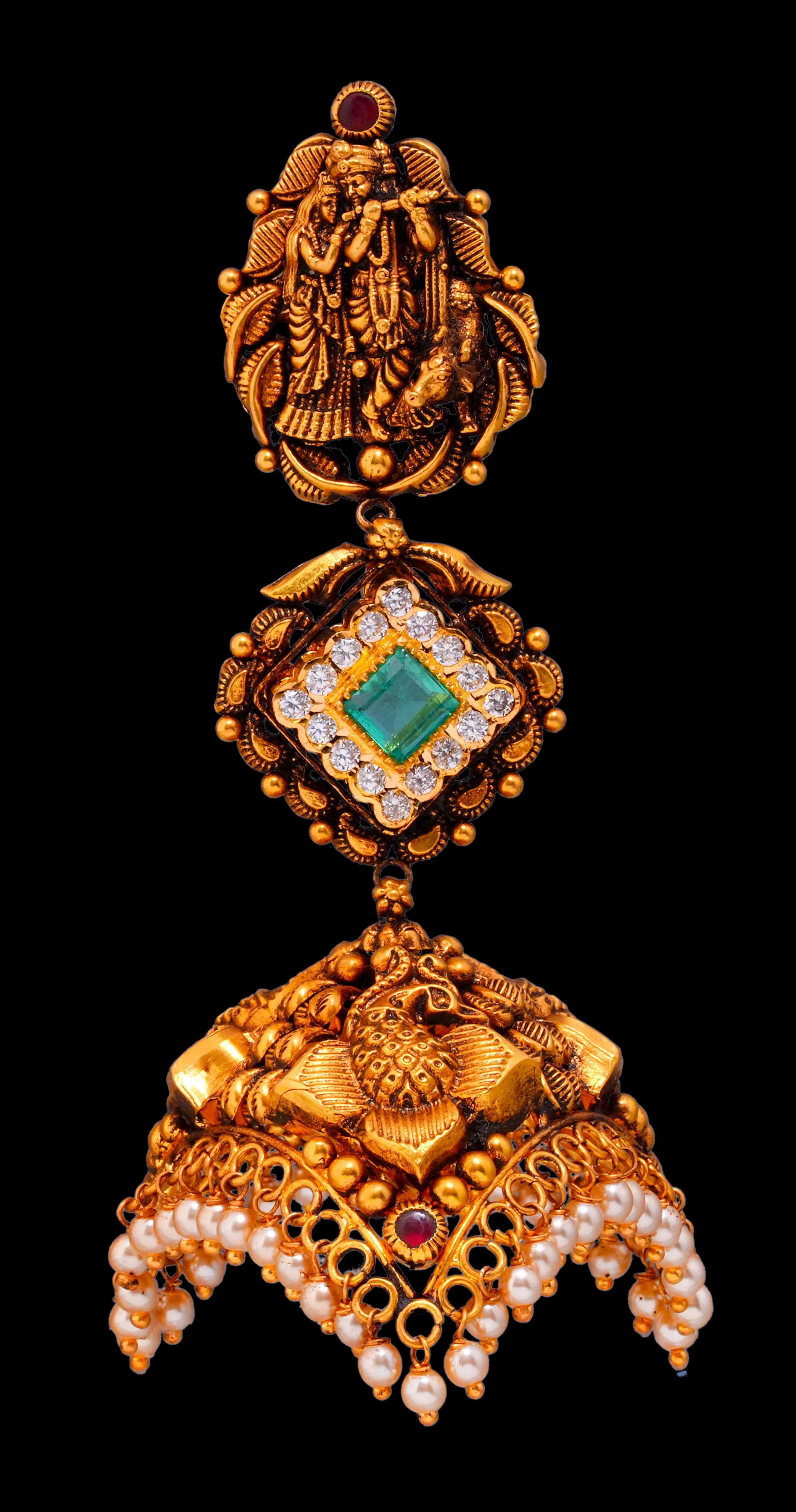 Temple style radhe krishna jhumkas