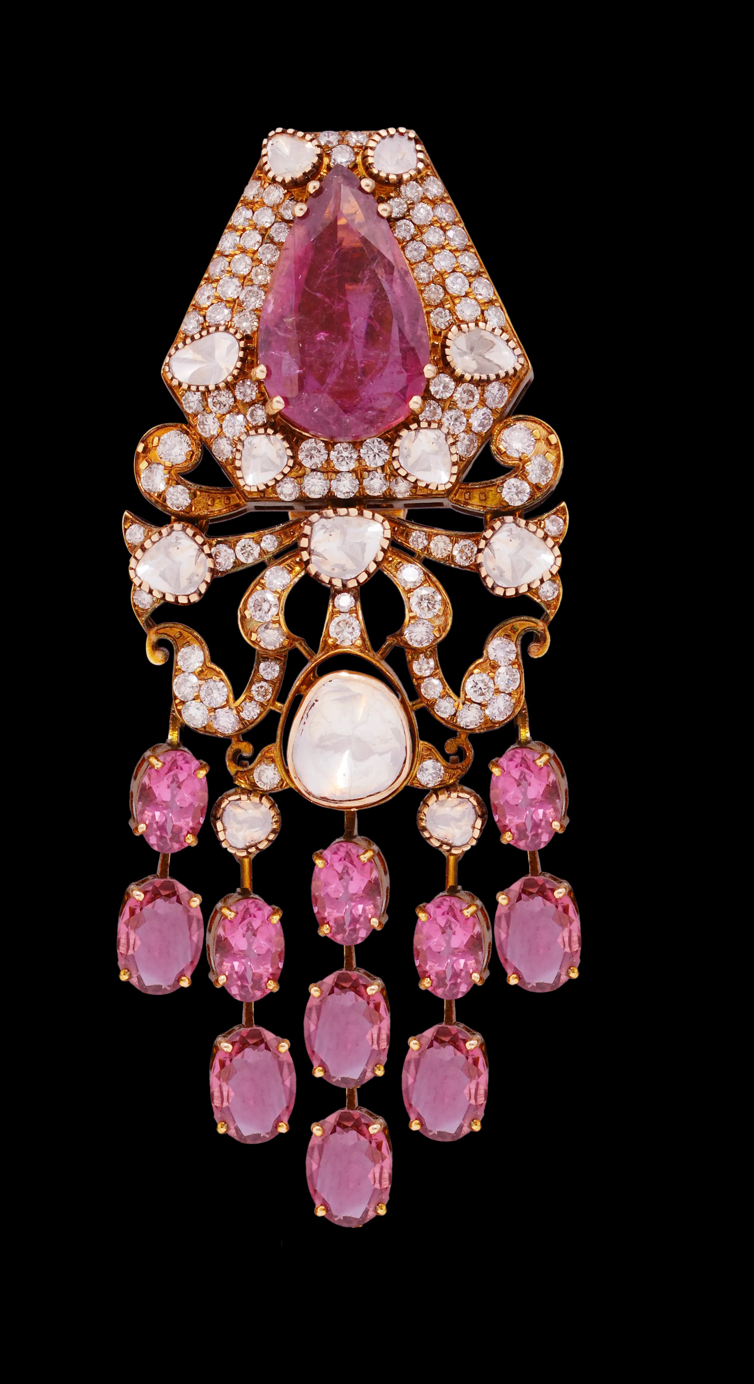 Victorian pink tourmaline polki jhumkas